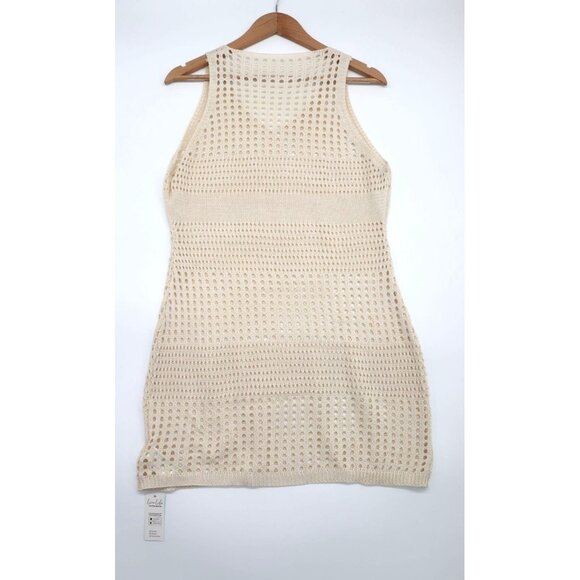 Cupshe Sleeveless Beige Crochet Knit Beach Cover-Up Dress M Summer - Picture 7 of 10